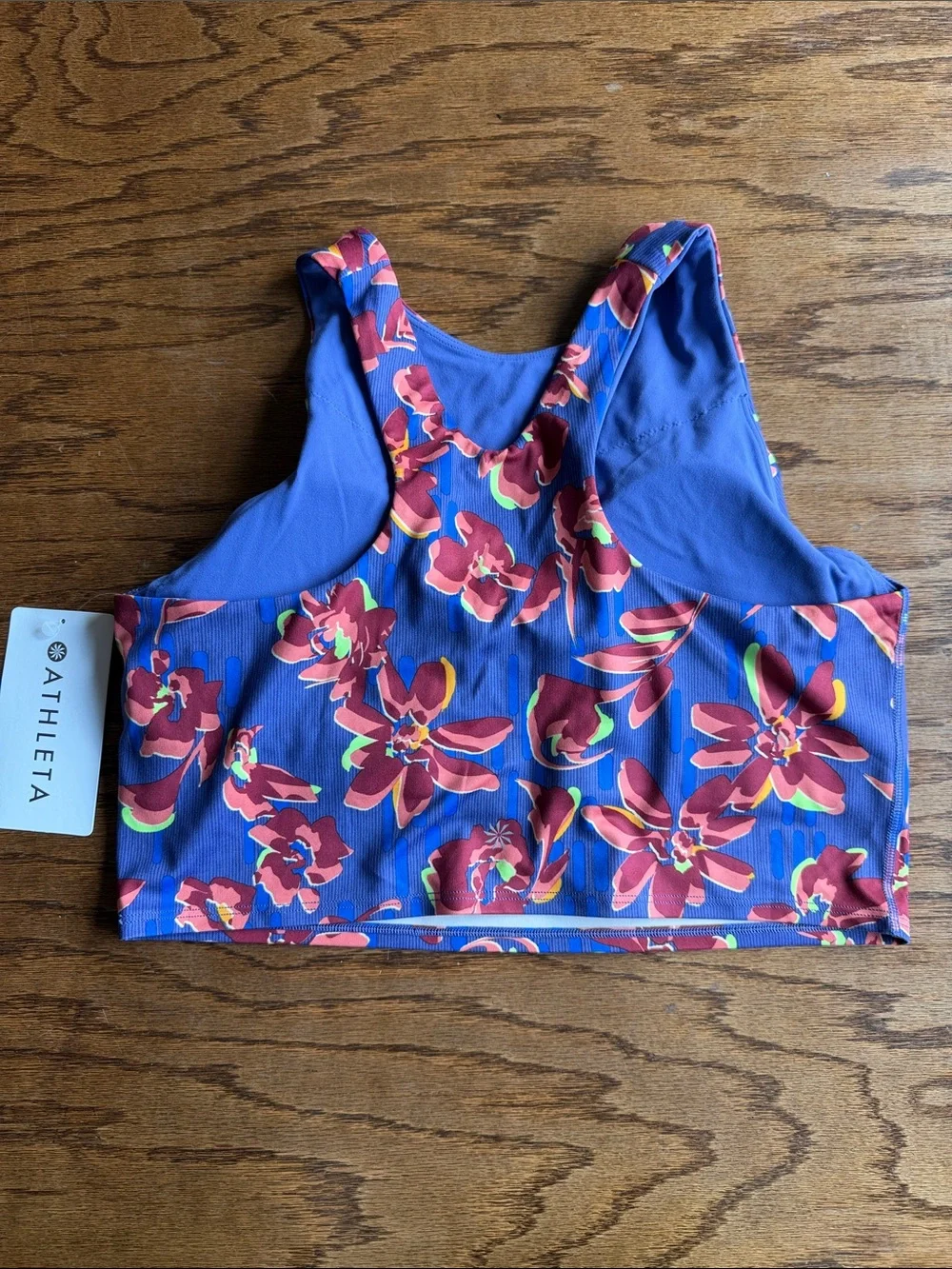 Athleta High-Neck Crop Tank with Pink Floral Pattern